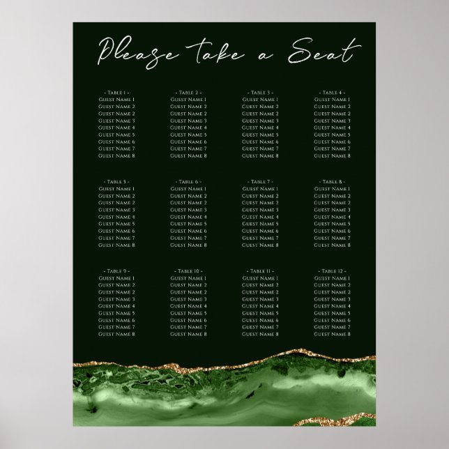 Green Agate Hochzeitstabelle Poster (Vorne)
