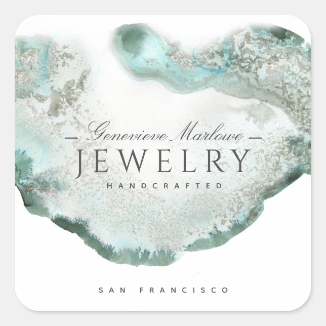 Green Agate Jewelier Designer Quadratischer Aufkleber (Vorderseite)