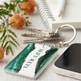 Green Agate mit den Tasten des Golden Glitzer Edge Schlüsselanhänger