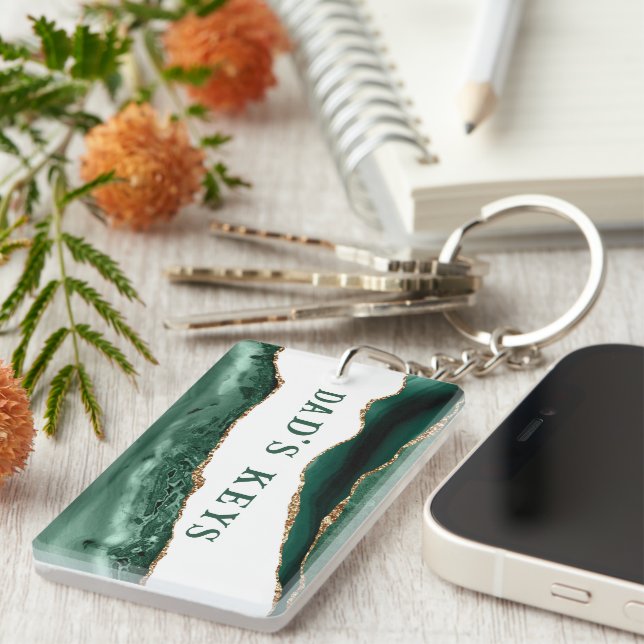 Green Agate mit den Tasten des Golden Glitzer Edge Schlüsselanhänger (Vorderseite rechts)