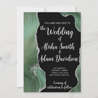 Green Agate Silver Glitzer Einladung zur Hochzeit
