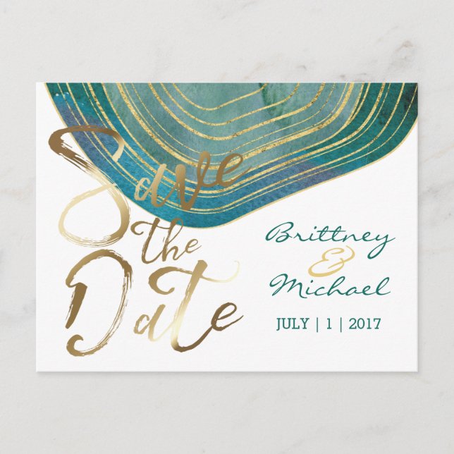 Green Agate Watercolor | Save the Date Postkarte (Vorderseite)