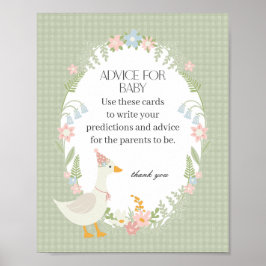 Green Albern Gänse Floral Gingham Advice for Baby Poster