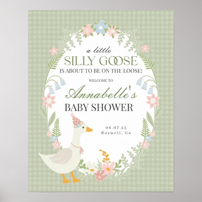 Green Albern Gingham Baby Dusche Begrüßungszeichen Poster (Vorne)