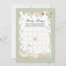 Green Albern Goose Floral Gingham Baby Bingo Game Einladung