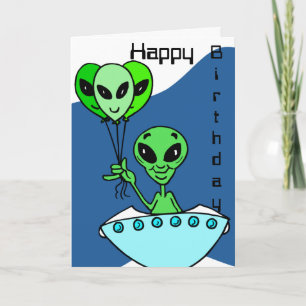 Green Alien Birthday Card Karte