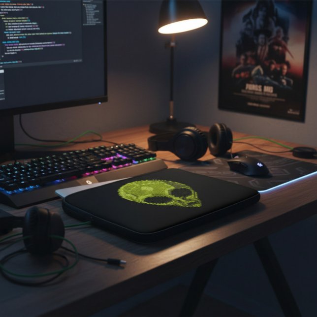 Green Alien Head Geek Laptop Sleeve (Von Creator hochgeladen)