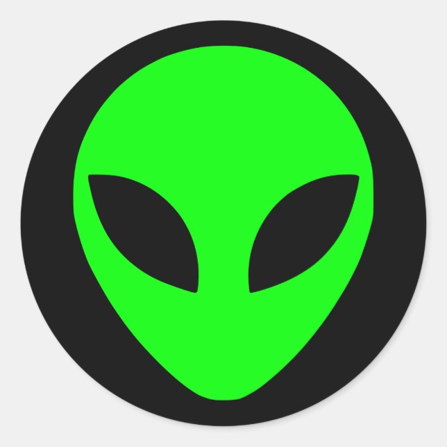 Green Alien Head und Black Runder Aufkleber (Vorderseite)