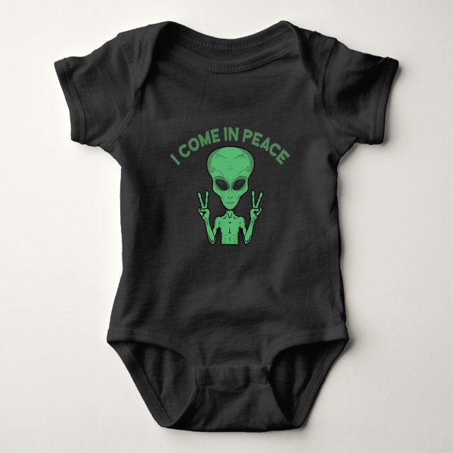 Green Alien I come in Peace Extraterrestrische UFO Baby Strampler (Vorderseite)