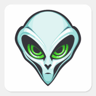 Green Alien Portrait Head Logo Quadratischer Aufkleber