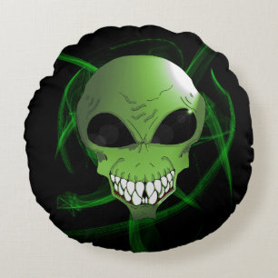 Green Alien Round Throw Kissen
