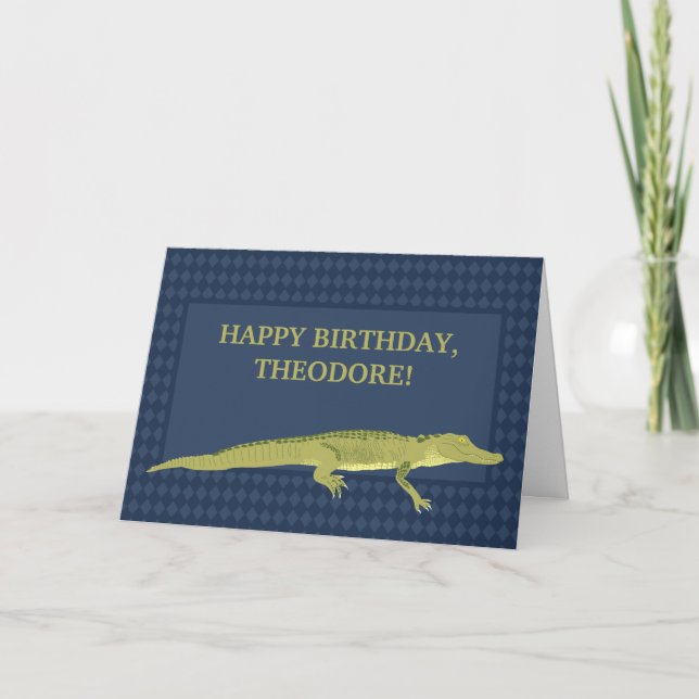 Green Alligator Graphic Personalisiert Geburtstag Karte (Vorderseite)