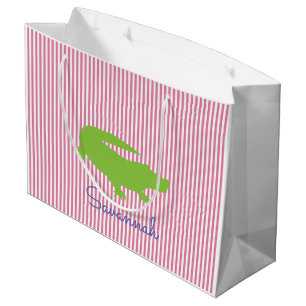 Green Alligator Pink Strip NAME Preppy Colorful Große Geschenktüte