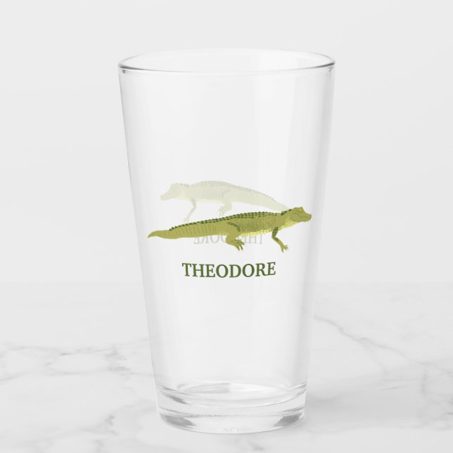 Green Alligator realistische Grafik Personalisiert Glas (Vorderseite)