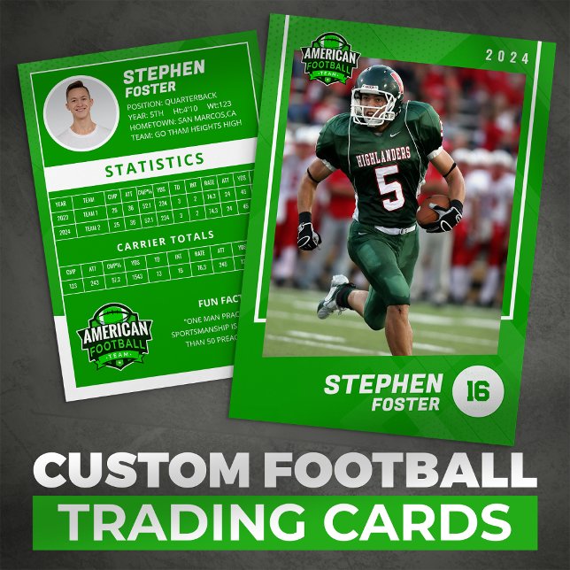 Green American Football Player Trading Card Telefonnummerkarte (Von Creator hochgeladen)