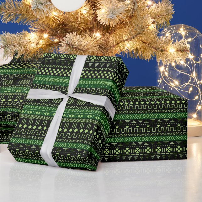 Green And Black African Pattern Wrapping Paper Geschenkpapier (Feiertage)