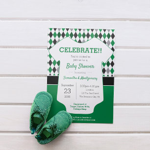 Green and Black Argyle Patterned Baby Shower Einladung