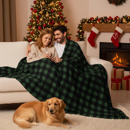Green and Black Buffalo Plaid Christmas Check Fleecedecke