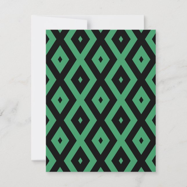 Green and black diamond pattern RSVP karte (Vorderseite)