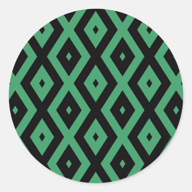 Green and black diamond pattern runder aufkleber (Vorderseite)