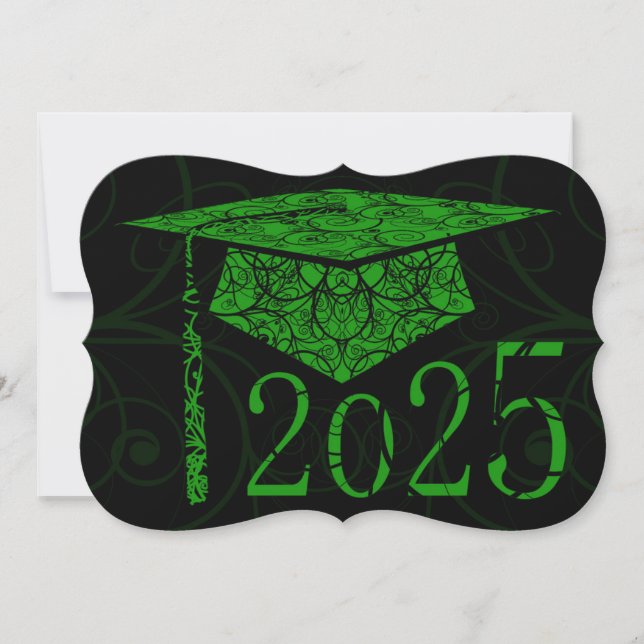 Green and Black Floral Cap 2025 Card Einladung (Vorderseite)