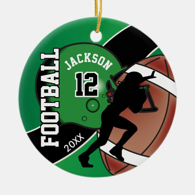 Green and Black Football Player Keramik Ornament (Vorne)