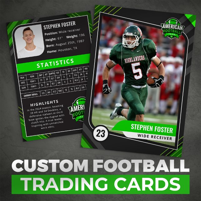Green and Black Football Trading Card mit Statisti Telefonnummerkarte (Von Creator hochgeladen)