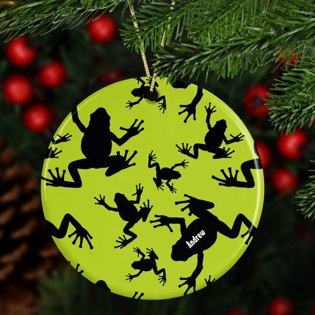 Green and Black Frog Pattern Kinder Weihnachten Keramik Ornament (Von Creator hochgeladen)