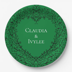 Green and Black Heart Gothic Wedding Elegant Pappteller
