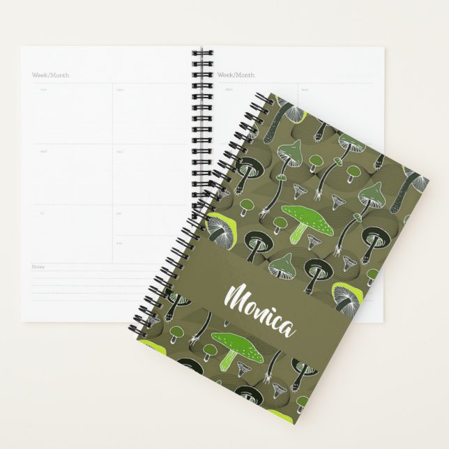 Green and black mushrooms pattern planer (Anzeige)