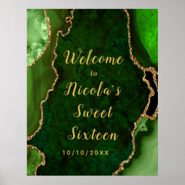 Green and Gold Agate 16 . Geburtstag Willkommen Poster