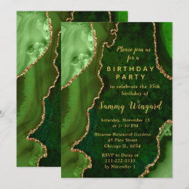 Green and Gold Agate Marble Birthday Party Einladung
