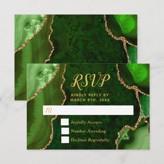 Green and Gold Agate Marble RSVP Karte (Vorne/Hinten)