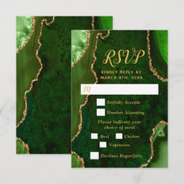 Green and Gold Agate Wedding Meal Choice RSVP Karte