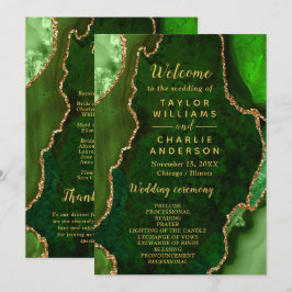 Green and Gold Agate Wedding Program Programm