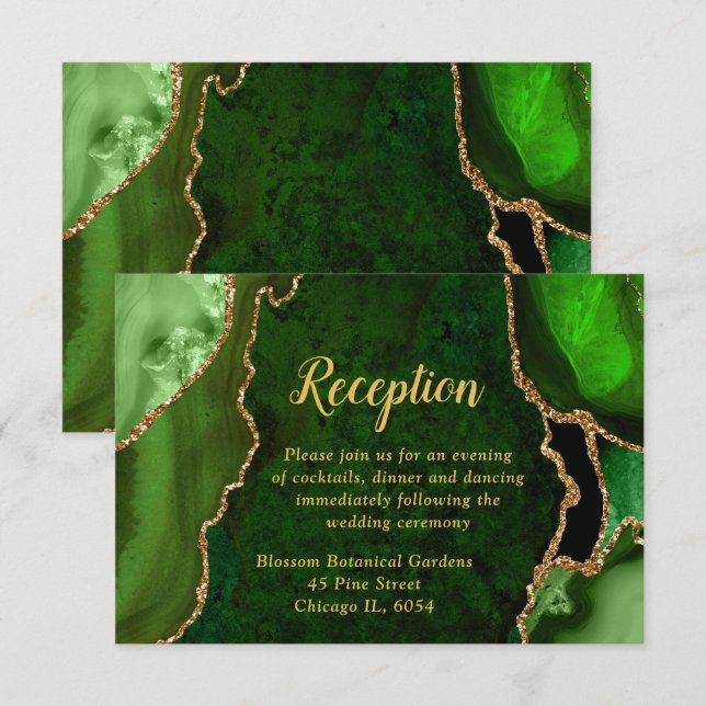 Green and Gold Agate Wedding Reception Begleitkarte (Vorne/Hinten)