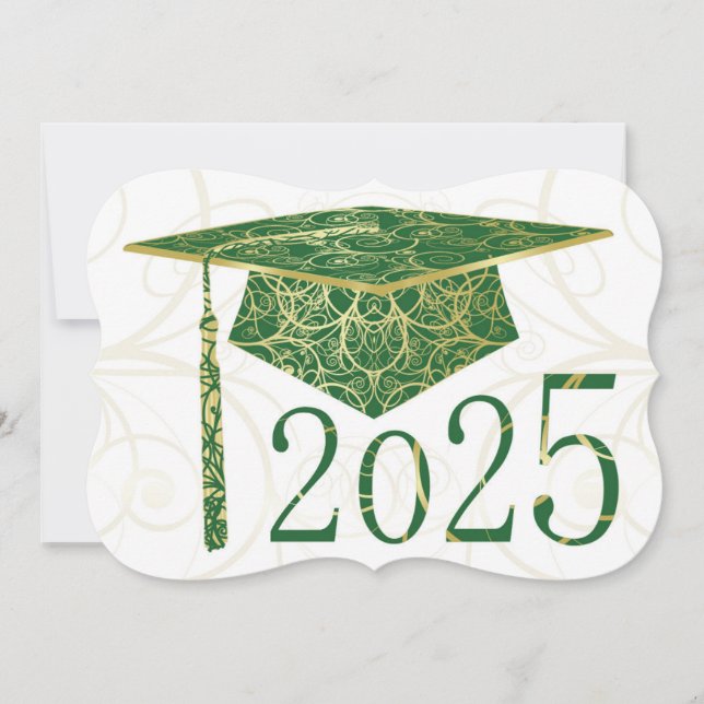 Green and Gold Floral Cap 2025 Card Einladung (Vorderseite)