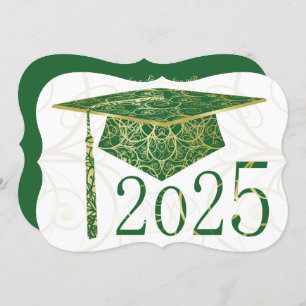 Green and Gold Floral Cap 2025 Graduation Party Einladung