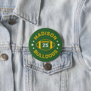 Green and Gold Football Player Jersey Nummer Button