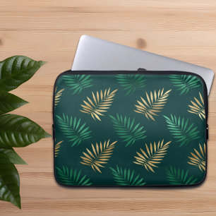 Green and Gold Glitzer auf tropischen Blätter Laptopschutzhülle