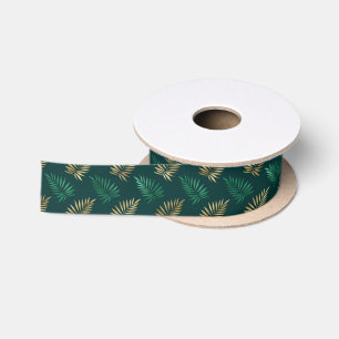 Green and Gold Glitzer auf tropischen Blätter Satinband