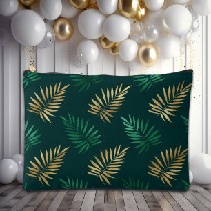 Green and Gold Glitzer auf tropischen Blätter Zubehörtasche