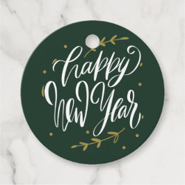 Green and Gold Happy New Year Calligraphy Wreath Geschenkanhänger