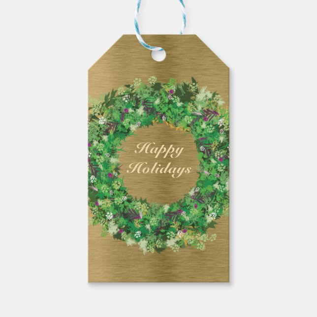 Green and Gold Holiday Wreath Geschenkanhänger (Vorderseite)