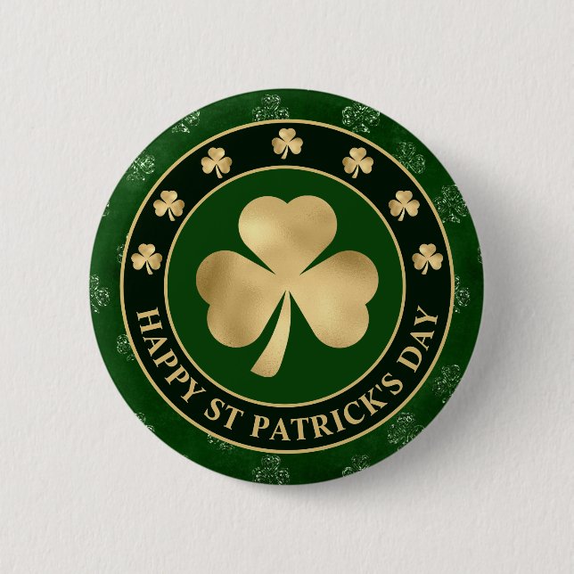 Green and Gold Kleeblatt Clover St Patrick's Day Button (Vorderseite)