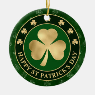 Green and Gold Kleeblatt Clover St Patrick's Day Keramik Ornament