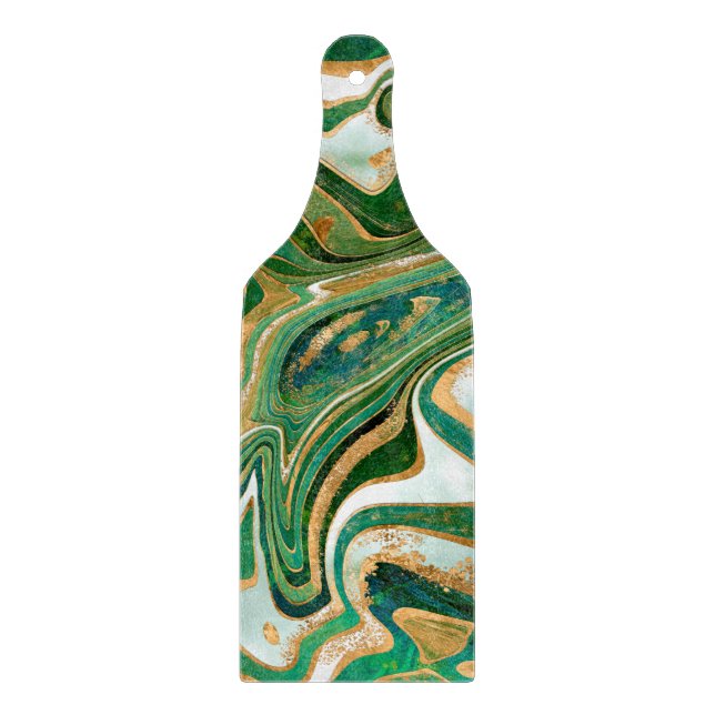 Green and gold liquid marble abstract schneidebrett (Vorderseite)