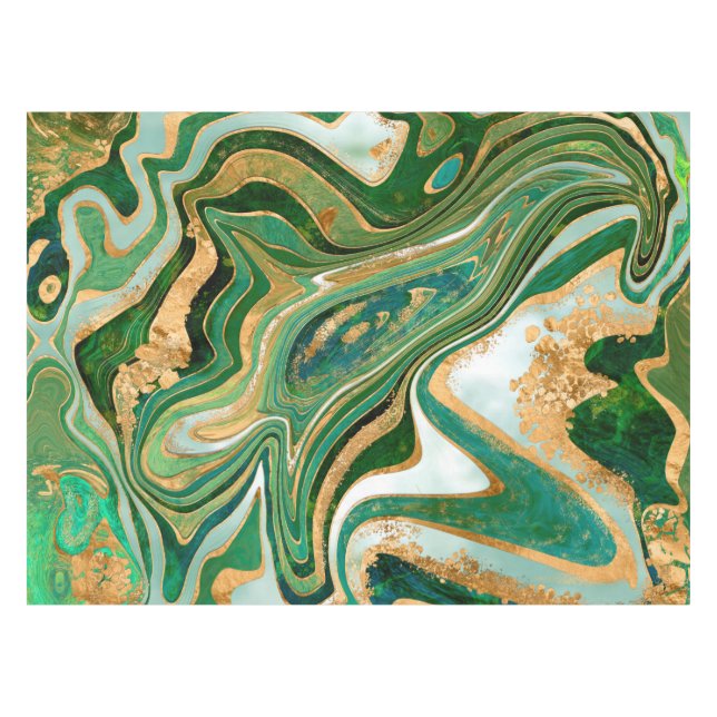 Green and gold liquid marble abstract tischdecke (Vorderseite (Horizontal))