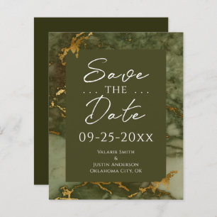 Green and Gold Marmor Budget Save the Date