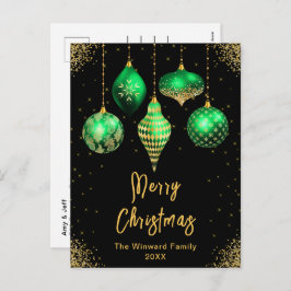 Green and Gold Ornaments Merry Christmas Feiertagspostkarte